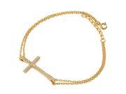 Unique 14K Gold Plated over Silver Sideways Cross Bracelet With Cubic Zirconia