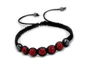 Shamballa Disco Ball Red Crystal and Hematine Macrame Bracelet in Sterling Silver