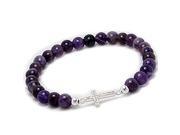 Gorgeous Amethyst Stretch Bracelet with a Sideways Sterling Silver and Cubic Zirconia Cross