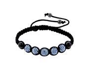 Shamballa Disco Ball Blue Crystal and Hematine Adjustable Bracelet with Sterling Silver