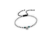 Sterling Silver and Turquoise reconstructed Black Cotton Waxed Thread Bracelet with Heart Charm Adjustable 6? to 9 In