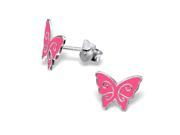 Delicate Children s Sterling Silver and Hot Pink Enamel Butterfly Earrings