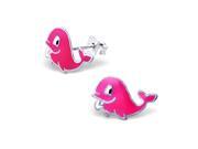 Beautiful Childrens Sterling Silver and Pink Enamel Whale Stud Earrings