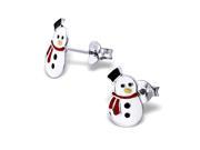 Whimsical Children s Sterling Silver and White Enamel Snowman Earrings perfect for Christmas