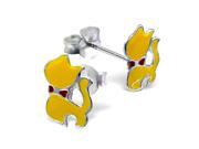 Lovely Children s Kitty Earrings in Yellow and Red Enamel over Sterling Silver.