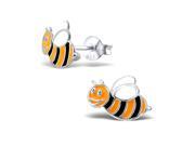 Colorful Children s Sterling Silver with Black and Yellow Enamel Bee Stud Earrings