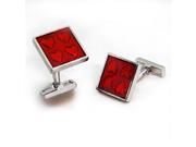 Red Heart Rhodium Plated Glass Cuff Links