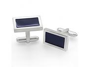 Rhodium Plated with Black Enamel Rectangle Cuff Links