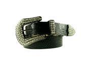 Black Leather Belt in a Crocodile Pattern Decorated in High Quality Clear Crystal on a Silver Tone Buckle Size S M