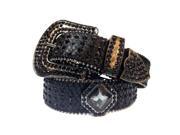 Black Leather Belt in a Crocodile Pattern Decorated in High Quality Black Crystals Size M L