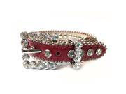 Red Leather Dog Collar with a Row of High Quality Clear Rhinestones Size S