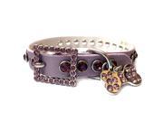 Purple Leather Dog Collar with a Row of High Quality Purple Rhinestones Size XL