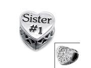 Cheneya ? 1 Sister? Sterling Silver Heart Bead with Crystal Stones
