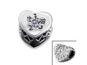 Cheneya ?I Love You? Sterling Silver Heart Bead with Crystal Stones