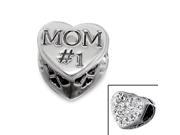 Cheneya ? 1 Mom? Sterling Silver Heart Bead with Crystal Stones