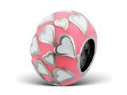 Sterling Silver Cheneya Heart Bead in Pink and White Enamel
