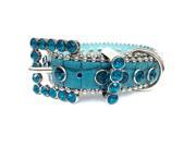 Turquoise Leather Dog Collar with a Row of High Quality Aqua Rhinestones Size XS