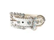 White Leather Dog Collar with a Row of High Quality Clear Rhinestones Size M