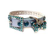 Blue Leather Dog Collar with a Row of High Quality Blue Rhinestones Size S