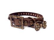 Copper Brown Leather Dog Collar with a Row of High Quality Topaz Brown Rhinestones Size S