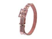 Pink Leather Dog Collar with 4 Rows of High Quality Pink Rhinestones And Rinestone Buckle Size XS