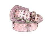 Pink Leather Belt in a Crocodile Pattern Decorated in High Quality Pink Crystals on Silver Crosses Size S M