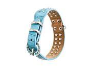 Blue Leather Dog Collar with 2 Rows of Blue Rhinestones Size Xtra Small