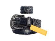Black Leather Belt in a Crocodile Pattern Decorated in High Quality Black Crystals Size S M