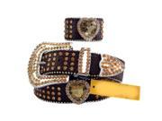 Chocolate Brown Leather Belt in a Crocodile Pattern Decorated in High Quality Yellow Crystals Size S M