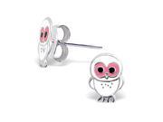 Children s White and Pink Owl Earrings in Sterling Silver