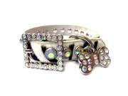 Zebra Patterned Leather Dog Collar with a Row of High Quality Clear Rhinestones With Rhinestone Studded Tag Size L