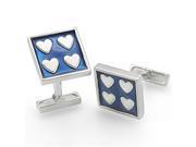 Blue Enamel Epoxy Rhodium Plated Brass Square Cufflinks with Silver Tone Hearts