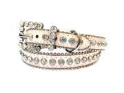 Light Pink Leather Belt Decorated with High Quality Clear Rhinestones and Rhinestone Belt Buckle Size M L