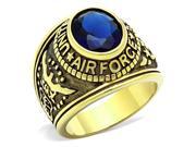 Stainless US Air Force USAF Military Ring Gold Plated with Blue Stone Size 12