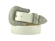 White Patent Leather Belt in a Crocodile Pattern Clear Crystal Size L XL