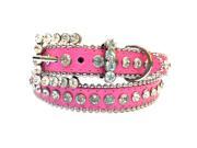 Hot Pink Leather Belt Decorated with High Quality Clear Rhinestones and Rhinestone Belt Buckle Size S M