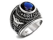 Stainless US Air Force USAF Military Ring with Blue Stone Size 9