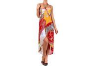 Colorful Silk High Low Wrap Dress w Beaded Halter and Braided Straps Top Large