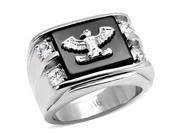 Men s Stainless Steel American Eagle Ring on Black Semi Precious Agate Size 11