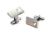 Rhodium Plated Rectangle Brass Cufflinks with Top Grade Crystal Clear Stone