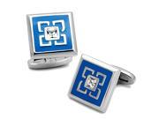 Square Stainless Steel Blue Enamel Cufflinks Top Grade Crystal Clear Stone