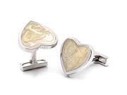 White Enamel Heart Shape Rhodium Plated Brass Cufflinks