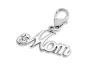 Sterling Silver Mom Charm with Cubic Zirconia