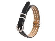 Black Leather Dog Collar with 2 Rows of Grey Rhinestones and a Round Rhinestone Covered Buckle Medium
