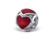 Cheneya Sterling Silver Red Enamel Heart Bead