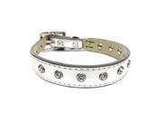 Narrow Silver Leather Dog Collar with a Row of High Quality Clear Rhinestones Size M