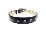 Narrow Black Leather Dog Collar with a Row of High Quality Smokey Grey Rhinestones Size XS