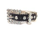 Black Leather Dog Collar with a Row of High Quality Clear Rhinestones Size S