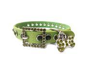 Apple Green Leather Dog Collar with a Row of High Quality Dark Green Rhinestones Size S