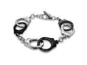 Men s Two Tone Black and Stainless Steel Multi Handcuff Link Toggle Bracelet 8